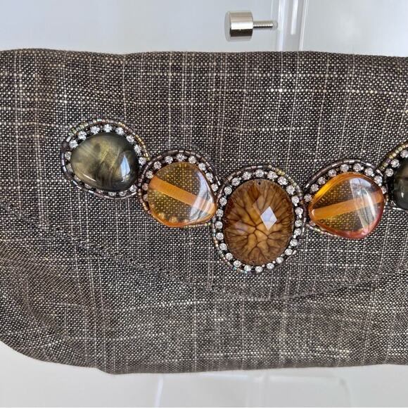 Chico’s Embellished Linen Foldover Clutch bag - Picture 3 of 13